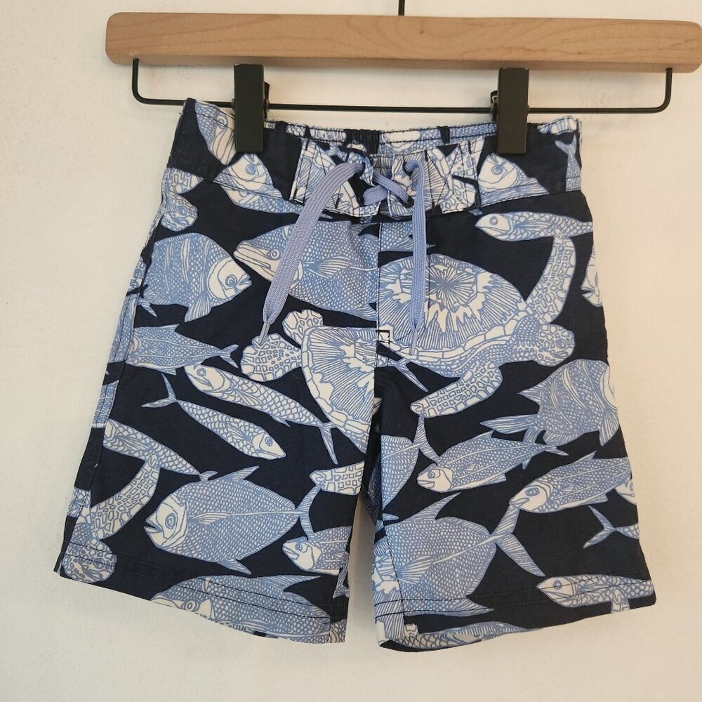 Janie and Jack Boardshort Swimsuit Blue Fish Bathing Suit Swim Trunks Toddler 2T